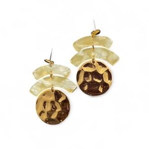 Serena Gold and Cream Dangle Earrings Hammered Gold Detail Designed in the USA